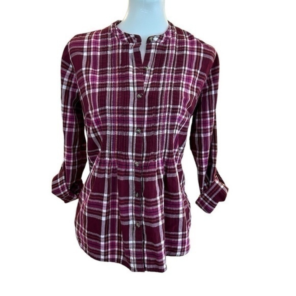 St. John's Bay flannel pintuck plaid button-down top
